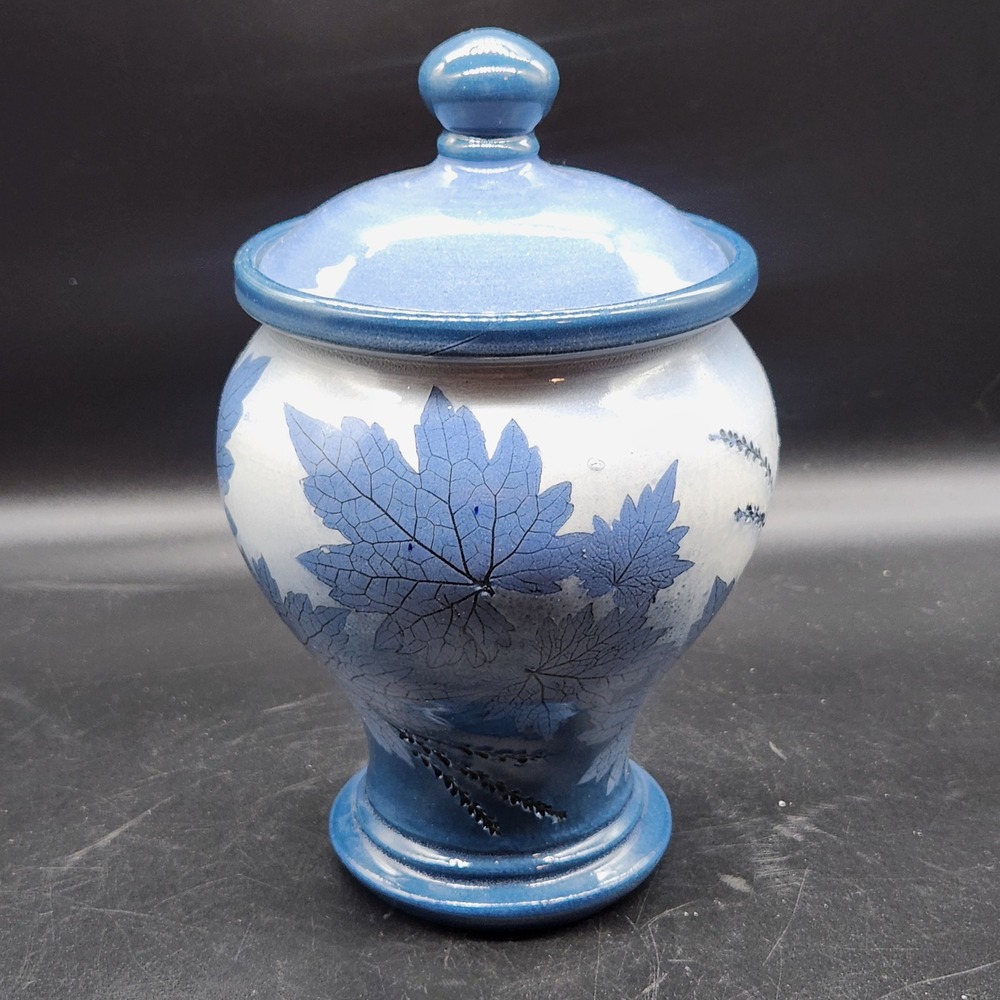 Wizard of Clay Bristoleaf Blue Pottery Ginger Jar with Lid Studio Art Pottery
